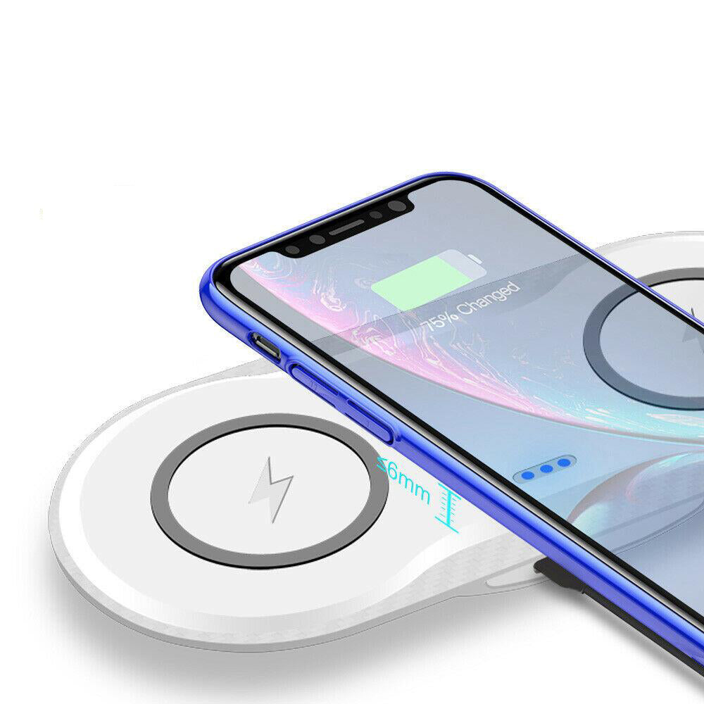 Dual Wireless Charger Phone Fast Charging Pad Mat For iPhone Samsung Galaxy AU For Double 10W-White